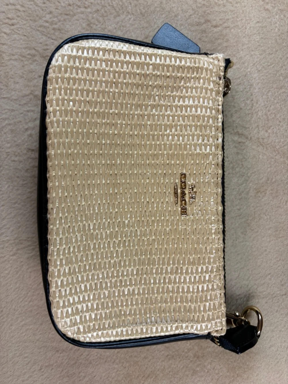 Coach Nolita 15 Mini Straw & Leather Shoulder Bag Baguette Micro Gold Chain - Picture 3 of 7